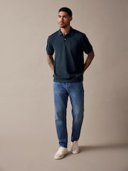 Marine - Textured Waffle Button Through 100% Cotton Polo Shirt - Bild 2 von 9