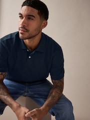 Marine - Textured Waffle Button Through 100% Cotton Polo Shirt - Bild 3 von 9