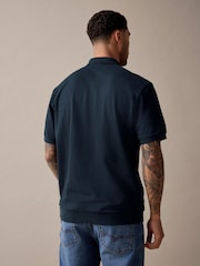 Marine - Textured Waffle Button Through 100% Cotton Polo Shirt - Bild 4 von 9