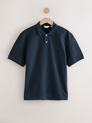 Marine - Textured Waffle Button Through 100% Cotton Polo Shirt - Bild 7 von 9