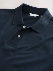 Marine - Textured Waffle Button Through 100% Cotton Polo Shirt - Bild 9 von 9