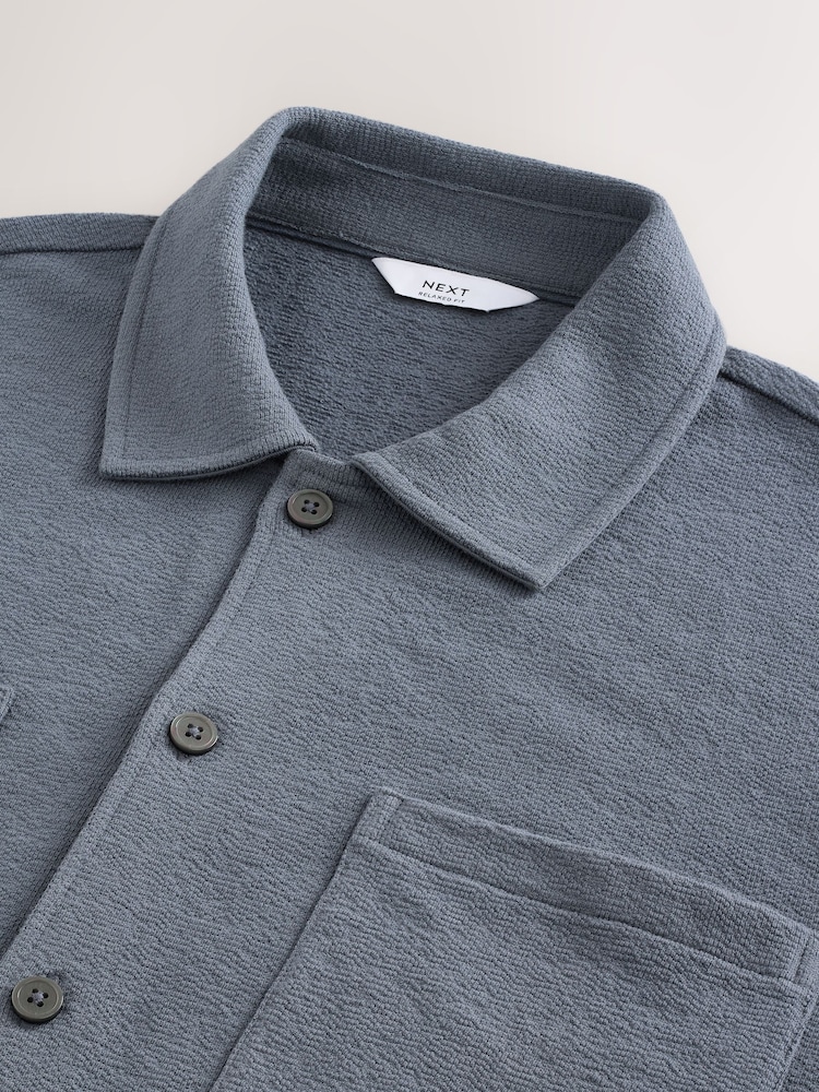 Blue Heavyweight Textured Jersey 100% Cotton Shirt - Image 10 of 10