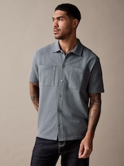 Blue Heavyweight Textured Jersey 100% Cotton Shirt - Image 3 of 10
