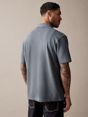Blue Heavyweight Textured Jersey 100% Cotton Shirt - Image 4 of 10