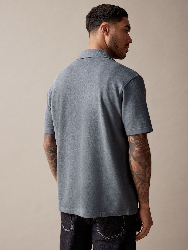 Blue Heavyweight Textured Jersey 100% Cotton Shirt - Image 4 of 10
