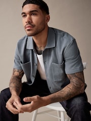 Blue Heavyweight Textured Jersey 100% Cotton Shirt - Image 5 of 10