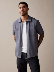 Blue Heavyweight Textured Jersey 100% Cotton Shirt - Image 6 of 10