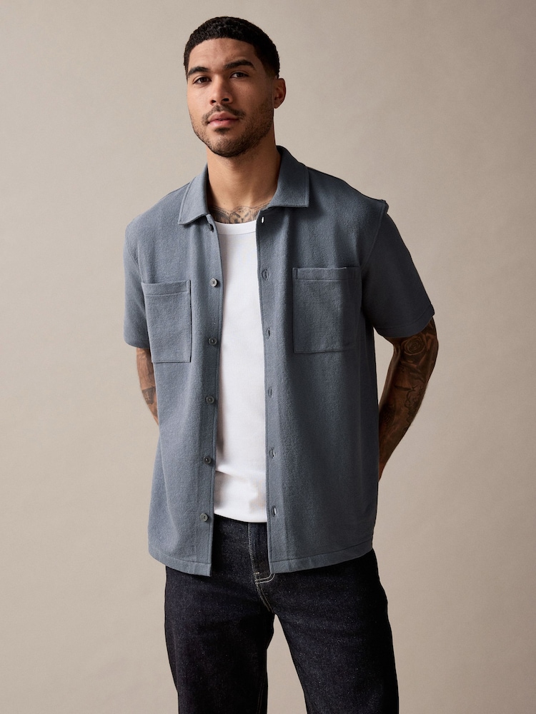 Blue Heavyweight Textured Jersey 100% Cotton Shirt - Image 6 of 10