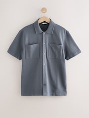 Blue Heavyweight Textured Jersey 100% Cotton Shirt - Image 8 of 10