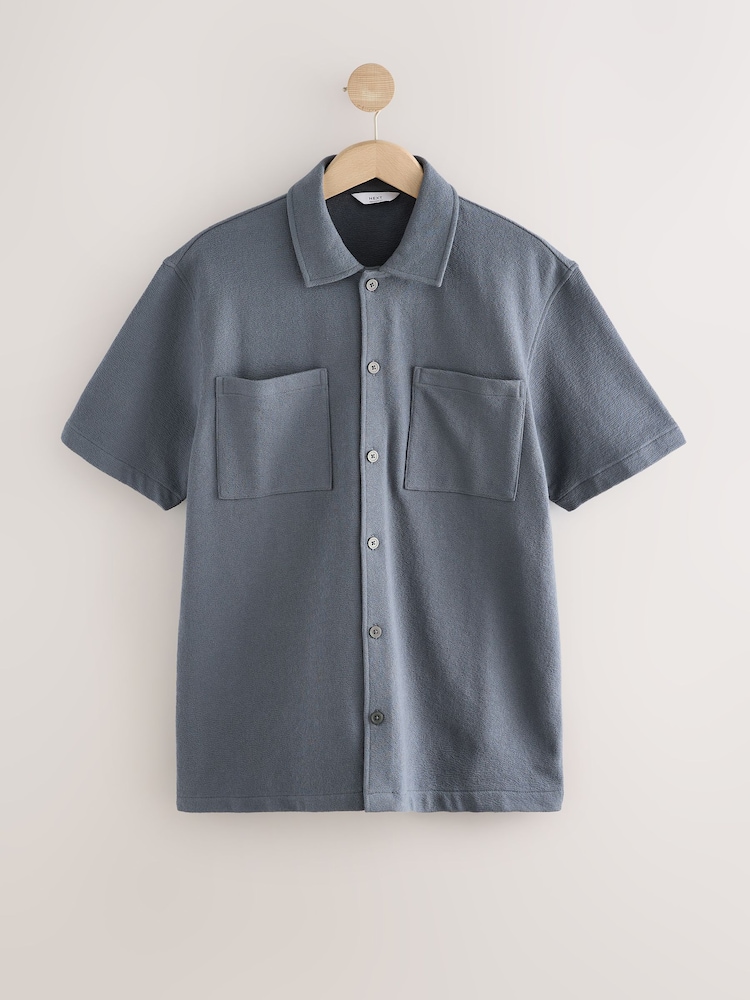 Blue Heavyweight Textured Jersey 100% Cotton Shirt - Image 8 of 10