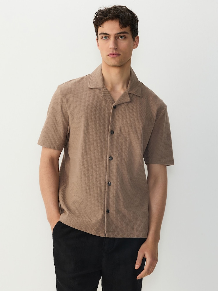 Stone Neutral Textured 100% Cotton Jersey Shirt - Image 1 of 7