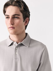 Grau - Crepe Textured Button Neck Polo Shirt - Bild 1 von 7