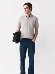 Grau - Crepe Textured Button Neck Polo Shirt - Bild 2 von 7