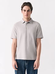 Grau - Crepe Textured Button Neck Polo Shirt - Bild 4 von 7