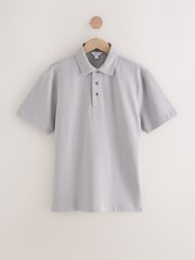 Grau - Crepe Textured Button Neck Polo Shirt - Bild 5 von 7
