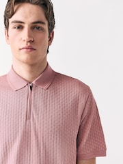 Pink Textured Zip Neck Polo Shirt - Image 1 of 7