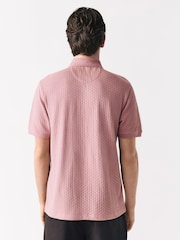 Pink Textured Zip Neck Polo Shirt - Image 3 of 7