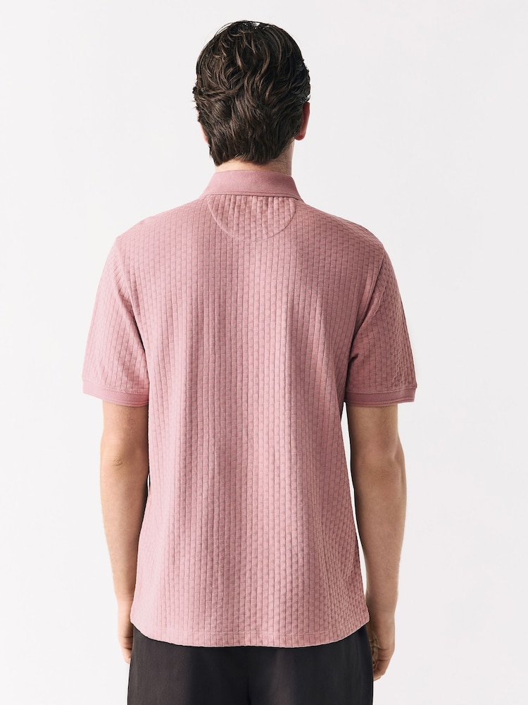 Pink Textured Zip Neck Polo Shirt - Image 3 of 7