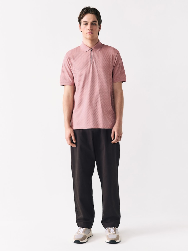 Pink Textured Zip Neck Polo Shirt - Image 4 of 7