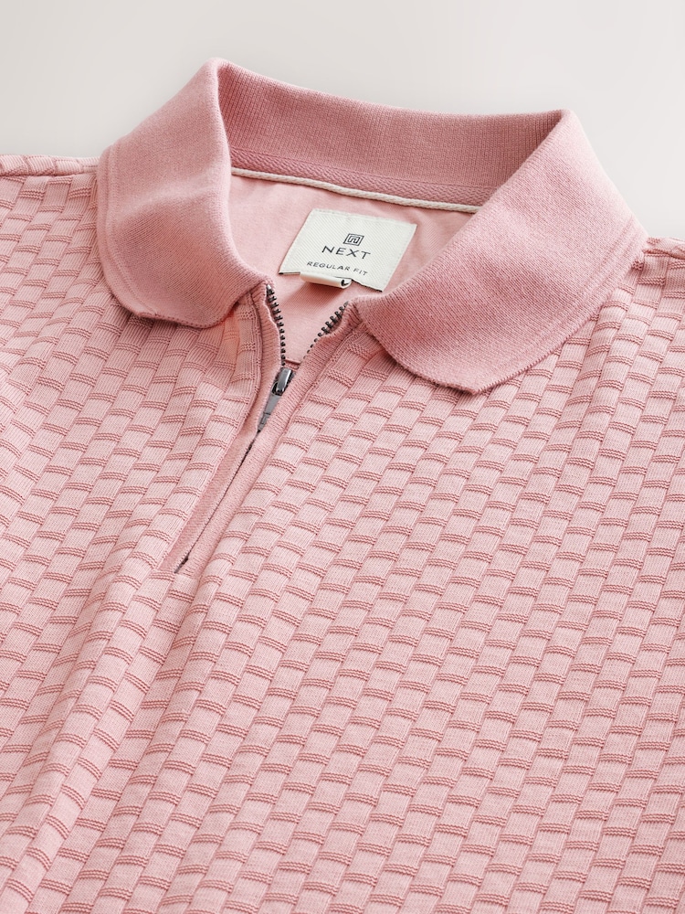 Pink Textured Zip Neck Polo Shirt - Image 6 of 7