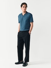 Синий - Textured Cuban Collar 100% Cotton Polo Shirt - Image 2 of 8