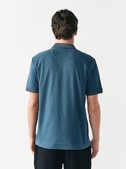 Синий - Textured Cuban Collar 100% Cotton Polo Shirt - Image 3 of 8
