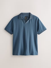 Синий - Textured Cuban Collar 100% Cotton Polo Shirt - Image 6 of 8