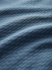 Синий - Textured Cuban Collar 100% Cotton Polo Shirt - Image 8 of 8