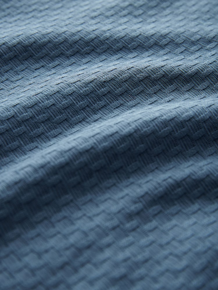 Синий - Textured Cuban Collar 100% Cotton Polo Shirt - Image 8 of 8