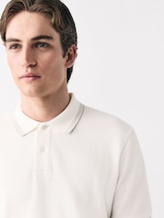 White Tipped Short Sleeve Textured Quarter Zip Polo Shirts - Image 1 of 8