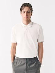 White Tipped Short Sleeve Textured Quarter Zip Polo Shirts - Image 3 of 8