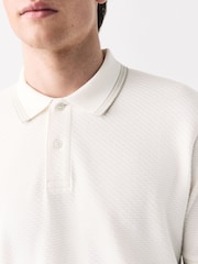 White Tipped Short Sleeve Textured Quarter Zip Polo Shirts - Image 5 of 8