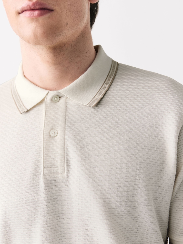 White Tipped Short Sleeve Textured Quarter Zip Polo Shirts - Image 5 of 5