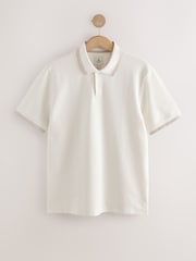 White Tipped Short Sleeve Textured Quarter Zip Polo Shirts - Image 6 of 8
