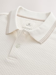 White Tipped Short Sleeve Textured Quarter Zip Polo Shirts - Image 7 of 8