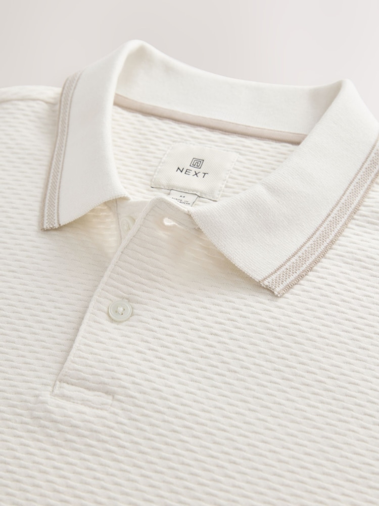 White Tipped Short Sleeve Textured Quarter Zip Polo Shirts - Image 8 of 8 White Tipped Short Sleeve Textured Quarter Zip Polo Shirts - Image 8 of 8