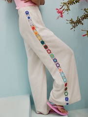 Natural Wide Leg Trousers With Linen and Crochet Trim - Image 4 of 9