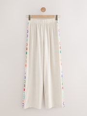 Natural Wide Leg Trousers With Linen and Crochet Trim - Image 6 of 9