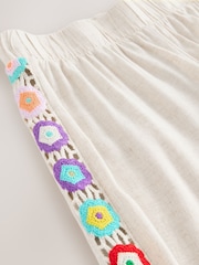 Natural Wide Leg Trousers With Linen and Crochet Trim - Image 9 of 9