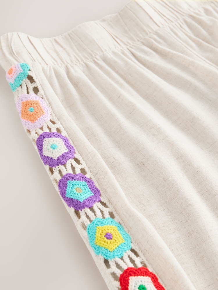 Natural Wide Leg Trousers With Linen and Crochet Trim - Image 9 of 9