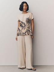 Natural Wide Leg Trousers with Linen - Image 1 of 4