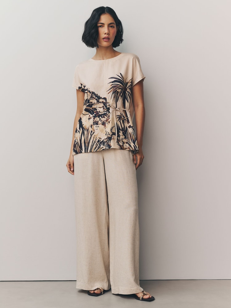 Natural Wide Leg Trousers with Linen - Image 1 of 4
