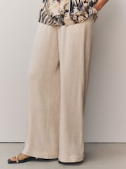 Natural Wide Leg Trousers with Linen - Image 2 of 4