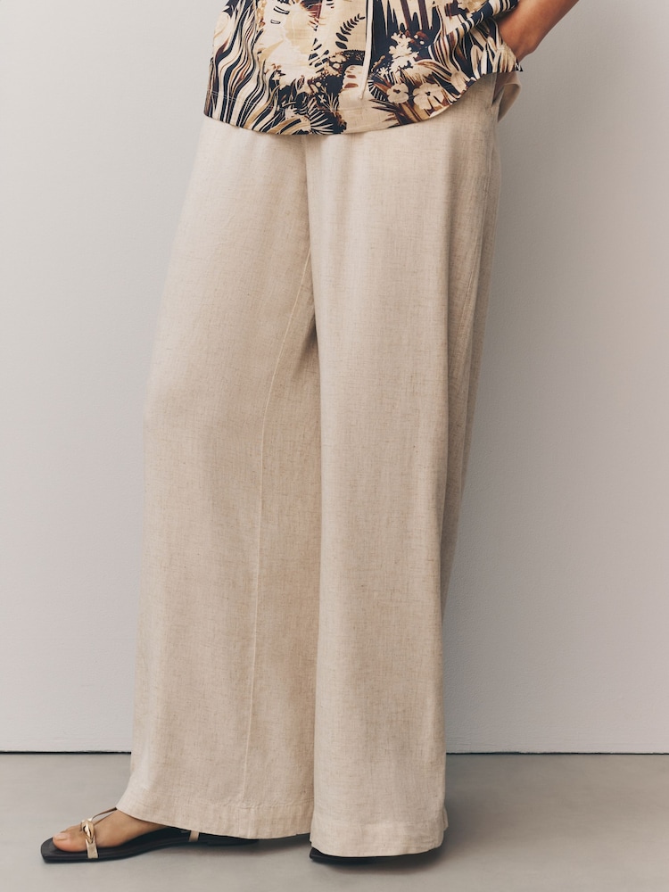Natural Wide Leg Trousers with Linen - Image 2 of 4