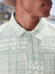 Grün - Pattern Button Neck Polo Shirt - Image 6 of 9