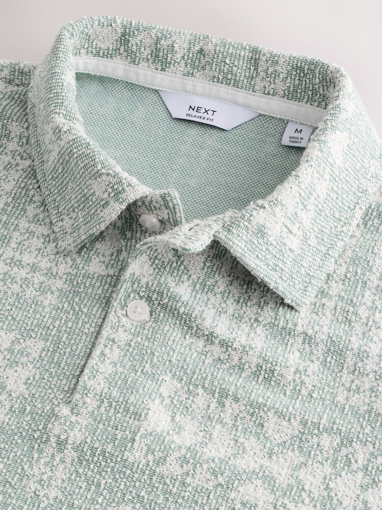 Grün - Pattern Button Neck Polo Shirt - Image 8 of 9