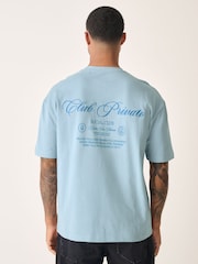 Light Blue Relaxed Fit Graphic Print Heavy Weight T-Shirt - Image 1 of 9