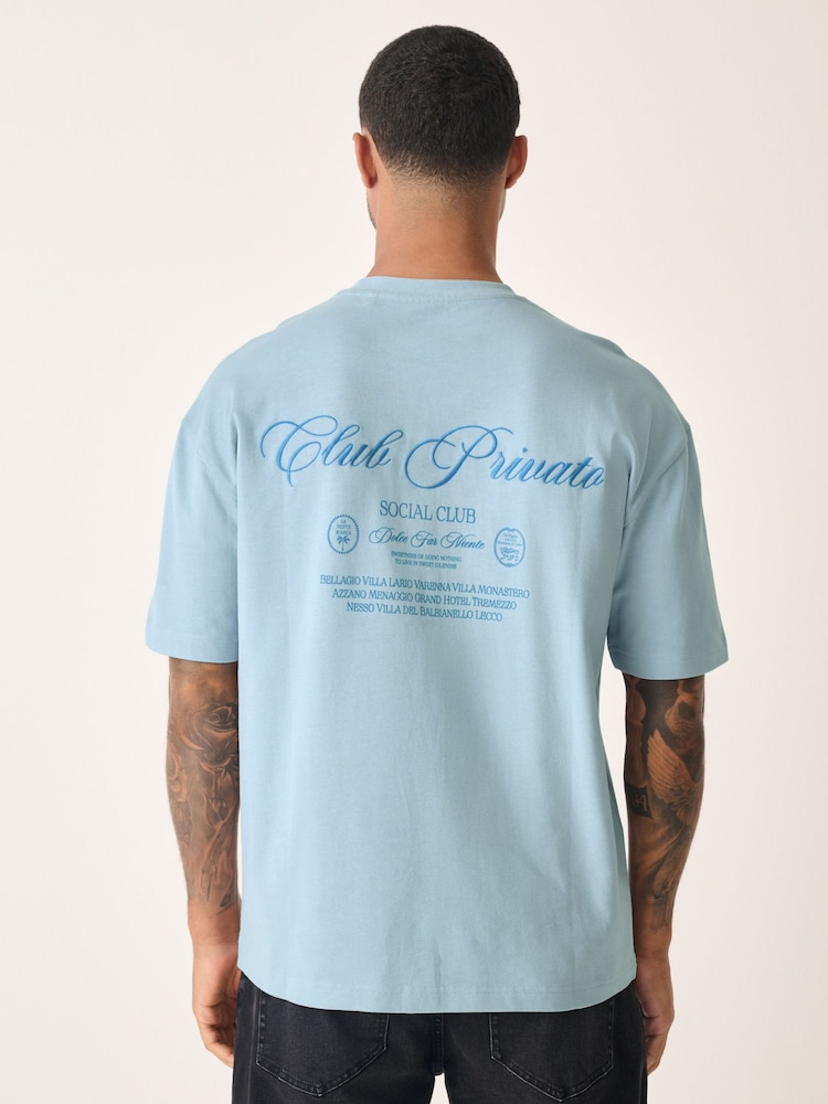 Light Blue Relaxed Fit Graphic Print Heavy Weight T-Shirt - Image 1 of 9 Light Blue Relaxed Fit Graphic Print Heavy Weight T-Shirt - Image 1 of 9