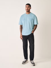 Light Blue Relaxed Fit Graphic Print Heavy Weight T-Shirt - Image 2 of 9
