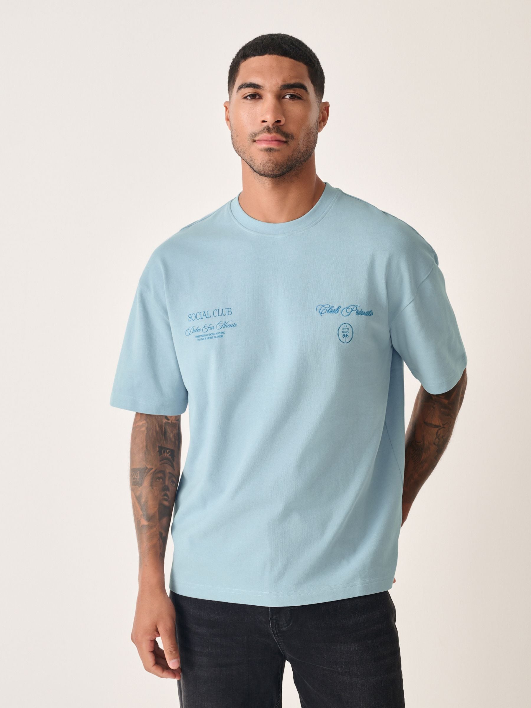 Buy Light Blue Relaxed Fit Graphic Print Heavy Weight T